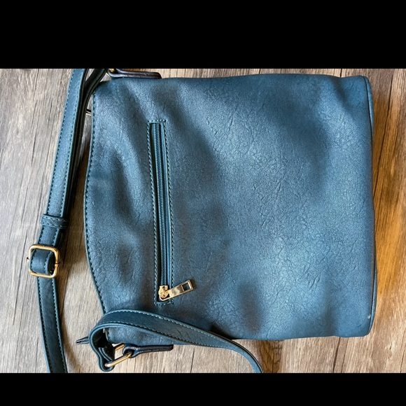 Triple Zip Pocket Large Crossbody Bag Teal - Picture 2 of 4